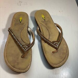 Volatile Tan‎ Beaded Sandals
